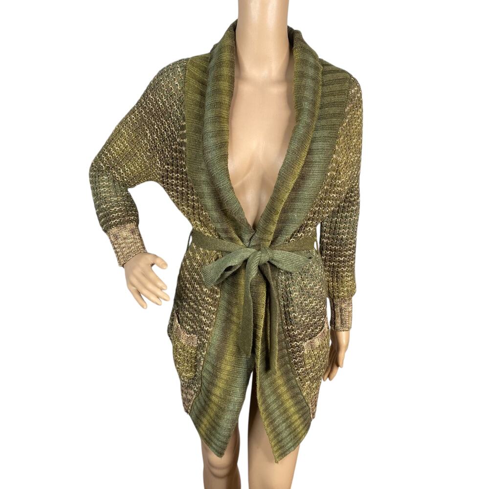 BKE Vintage Y2K Fairycore Marled Green Metallic Knit Belted Cardigan SZ S
